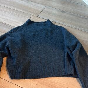 T by Alexander wang navy mid Neck Cropped Sweater with Full Length Sleeves